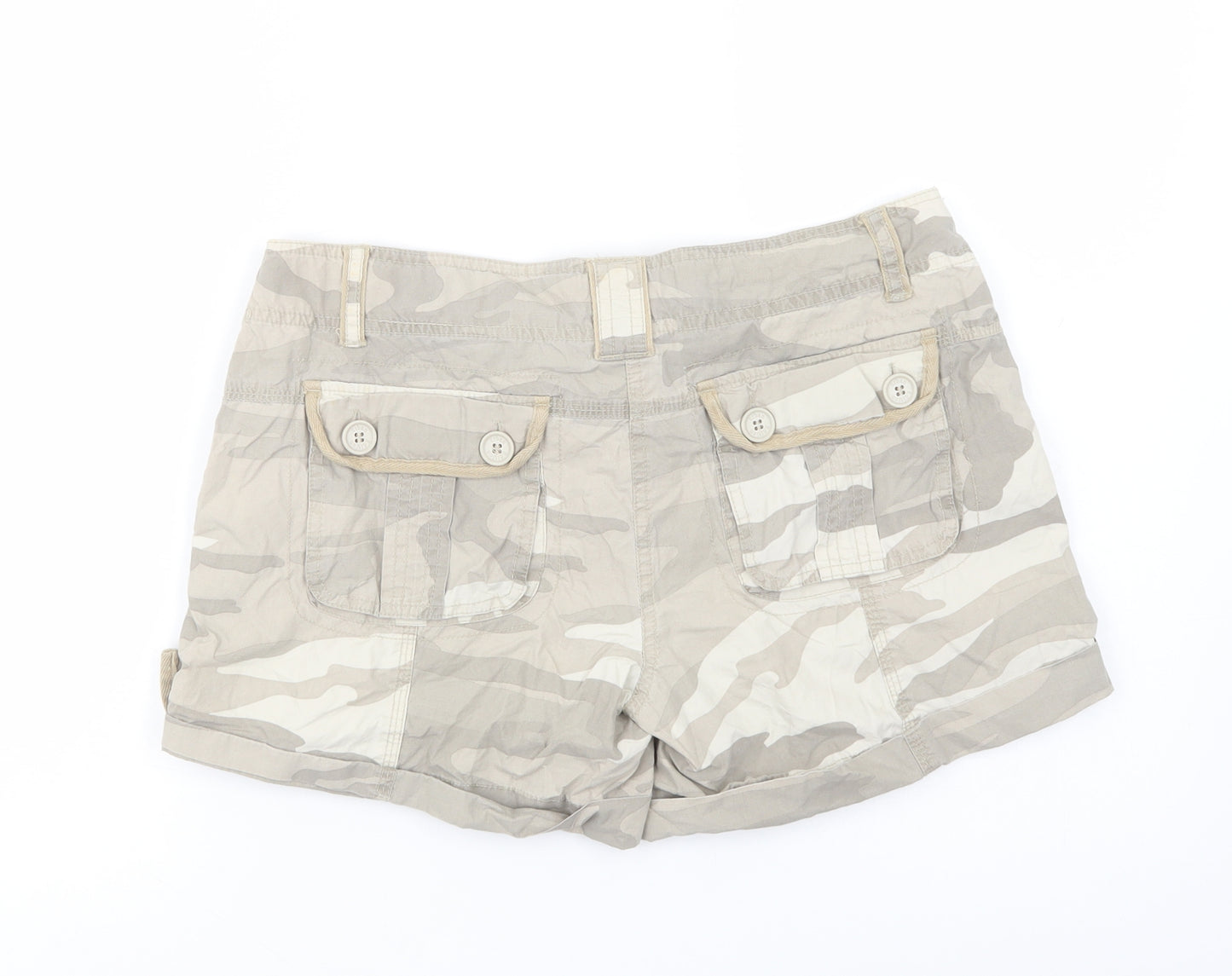 Internacionale Womens Beige Camouflage Cotton Cargo Shorts Size 12 L4 in Regular Button