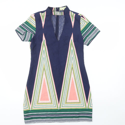 Love & Other Things Womens Multicoloured Geometric Polyester Shift  Size M  V-Neck Zip