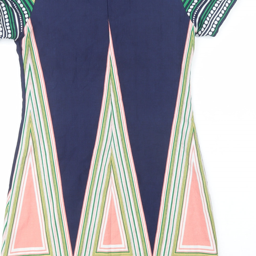 Love & Other Things Womens Multicoloured Geometric Polyester Shift  Size M  V-Neck Zip