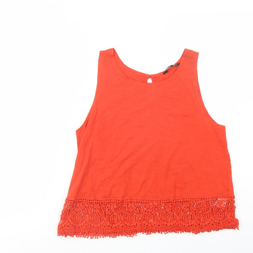 New Look Womens Red  Cotton Basic Tank Size 12 Scoop Neck - Lace Detail