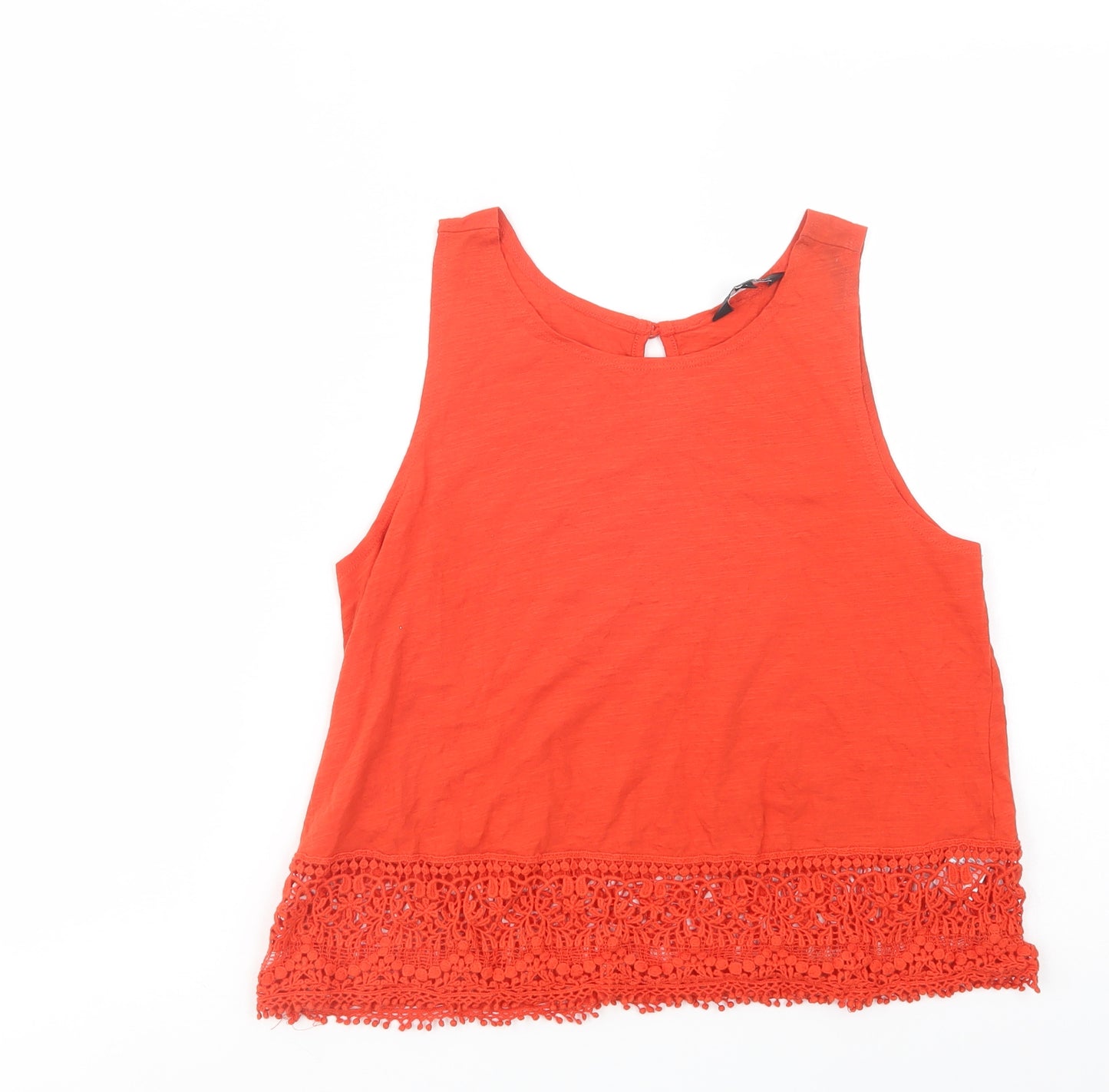 New Look Womens Red  Cotton Basic Tank Size 12 Scoop Neck - Lace Detail