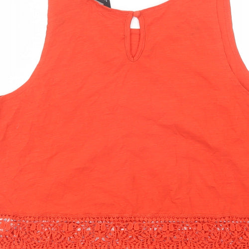 New Look Womens Red  Cotton Basic Tank Size 12 Scoop Neck - Lace Detail