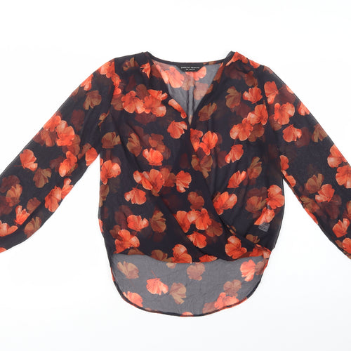 Dorothy Perkins Womens Black Floral Polyester Basic Blouse Size 8 V-Neck