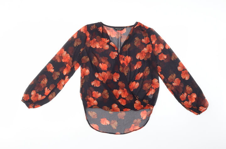 Dorothy Perkins Womens Black Floral Polyester Basic Blouse Size 8 V-Neck