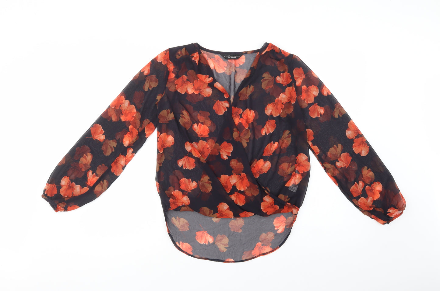 Dorothy Perkins Womens Black Floral Polyester Basic Blouse Size 8 V-Neck