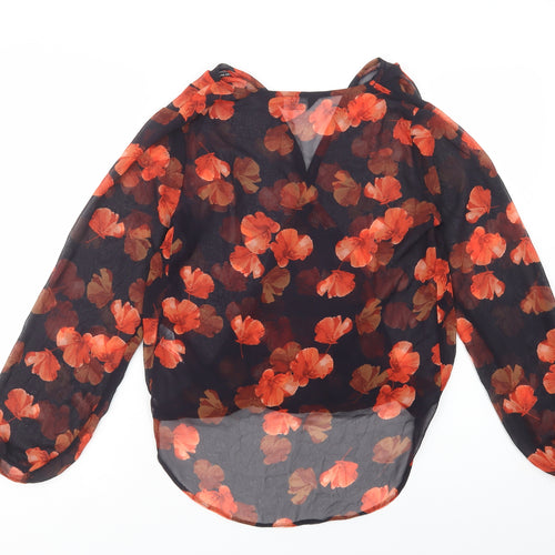 Dorothy Perkins Womens Black Floral Polyester Basic Blouse Size 8 V-Neck