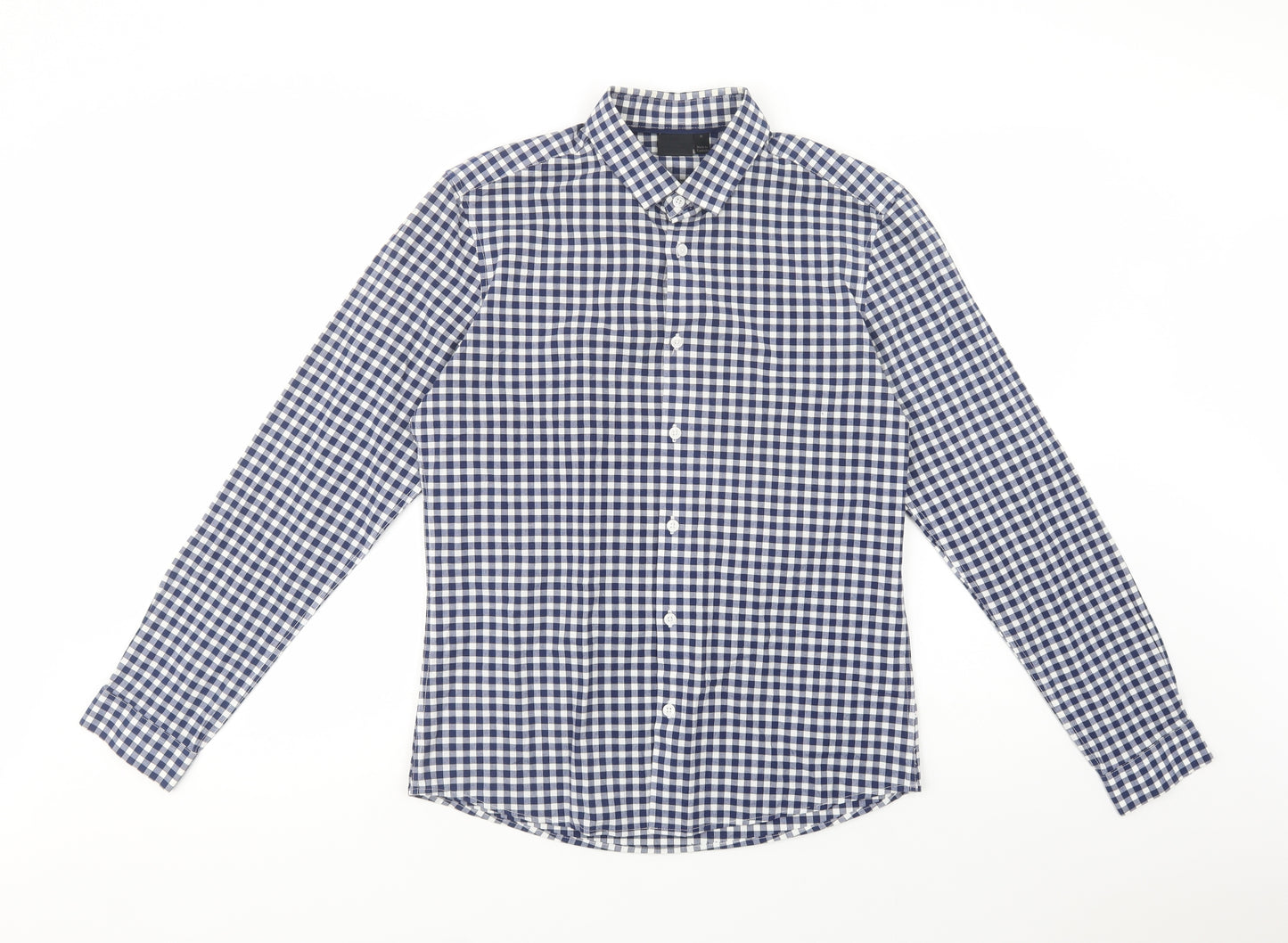 ASOS Mens Blue Check Cotton  Button-Up Size M Collared Button