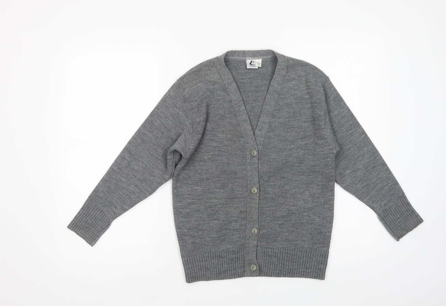 Trutex Girls Grey V-Neck  Acrylic Cardigan Jumper Size 11 Years  Button - School Wear
