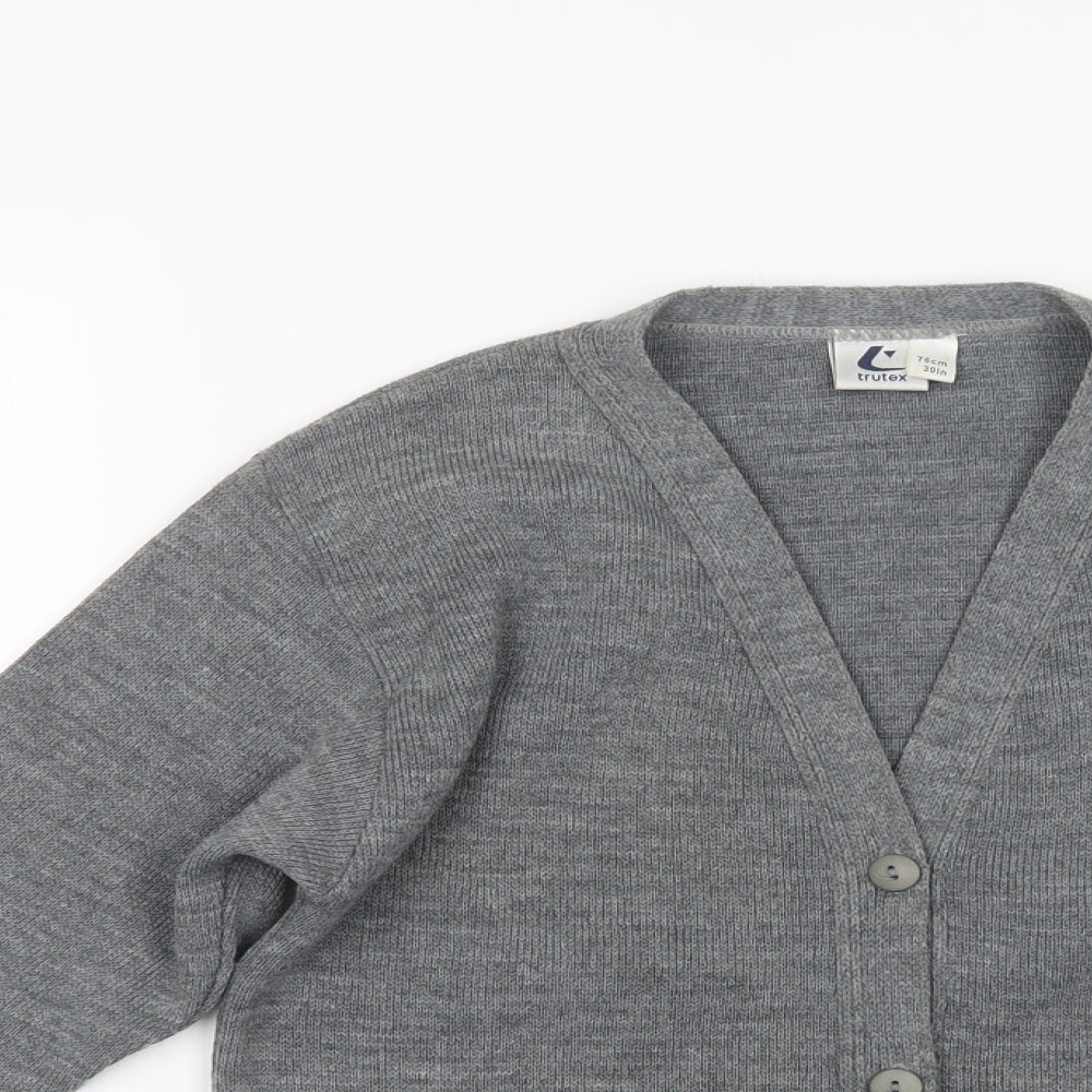 Trutex Girls Grey V-Neck  Acrylic Cardigan Jumper Size 11 Years  Button - School Wear