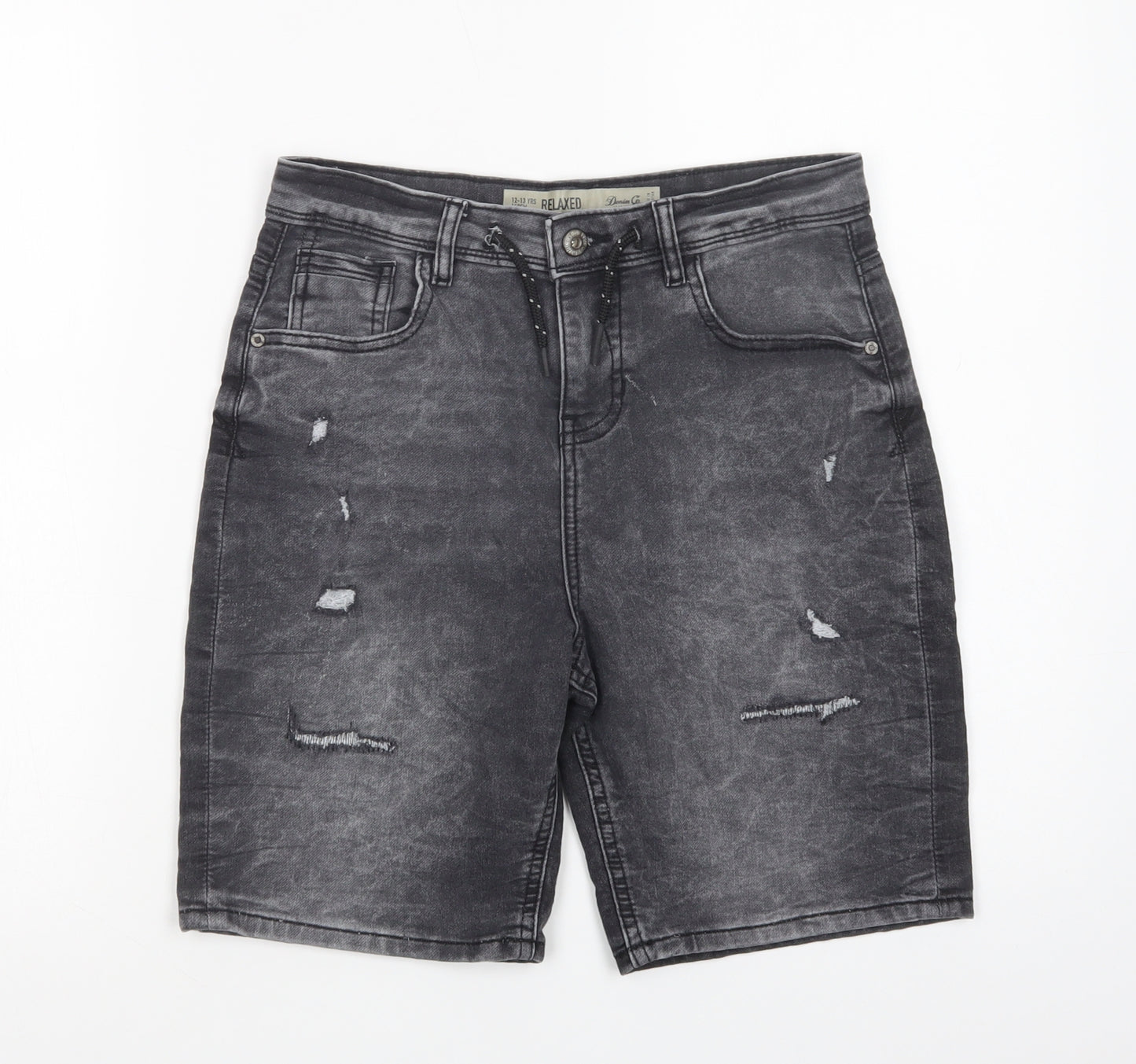 Primark Boys Grey  Cotton Chino Shorts Size 12-13 Years  Regular Drawstring - Distressed