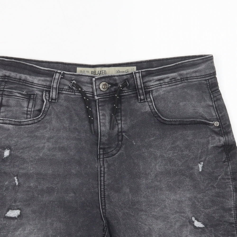Primark Boys Grey  Cotton Chino Shorts Size 12-13 Years  Regular Drawstring - Distressed
