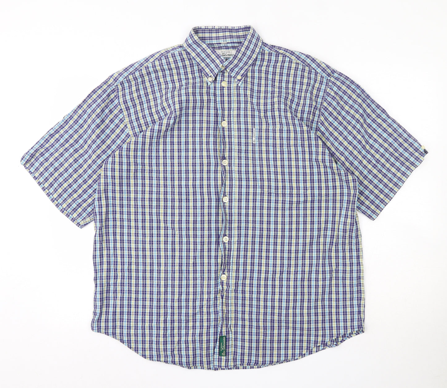 Ben Sherman Mens Multicoloured Plaid Polyester  Button-Up Size L Collared Button