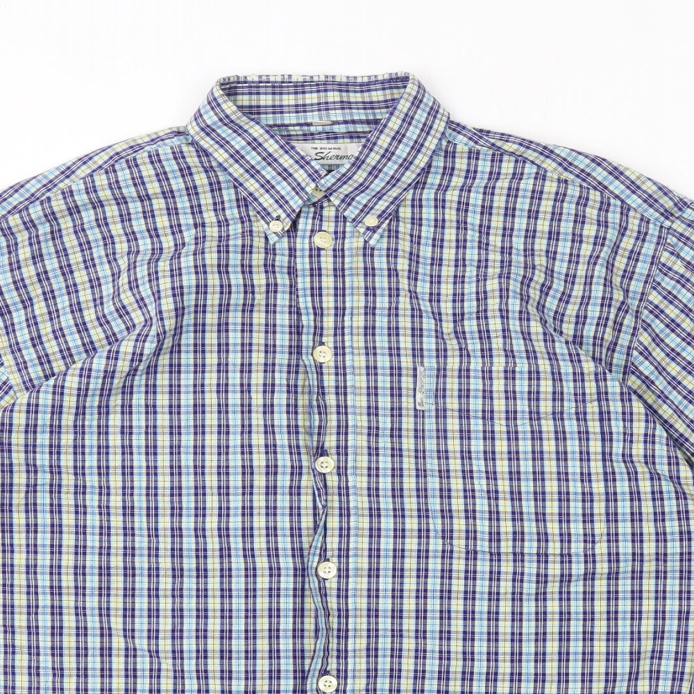 Ben Sherman Mens Multicoloured Plaid Polyester  Button-Up Size L Collared Button