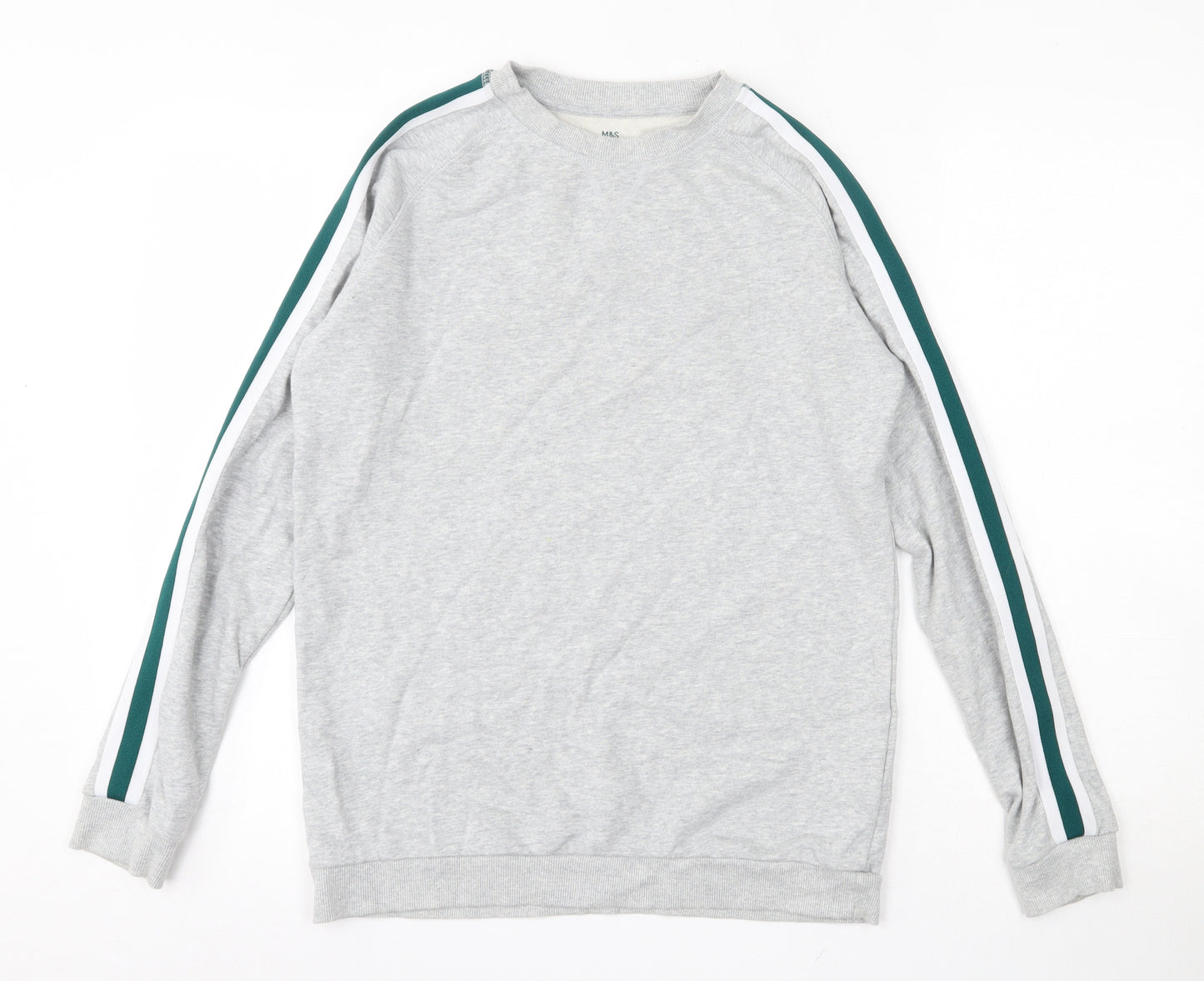 Marks and Spencer Boys Grey Striped Cotton Pullover Sweatshirt Size 14-15 Years