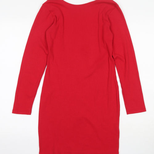 Missguided Womens Red  Cotton Skater Dress  Size 10  Round Neck Zip