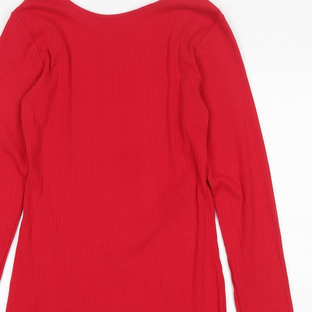 Missguided Womens Red  Cotton Skater Dress  Size 10  Round Neck Zip