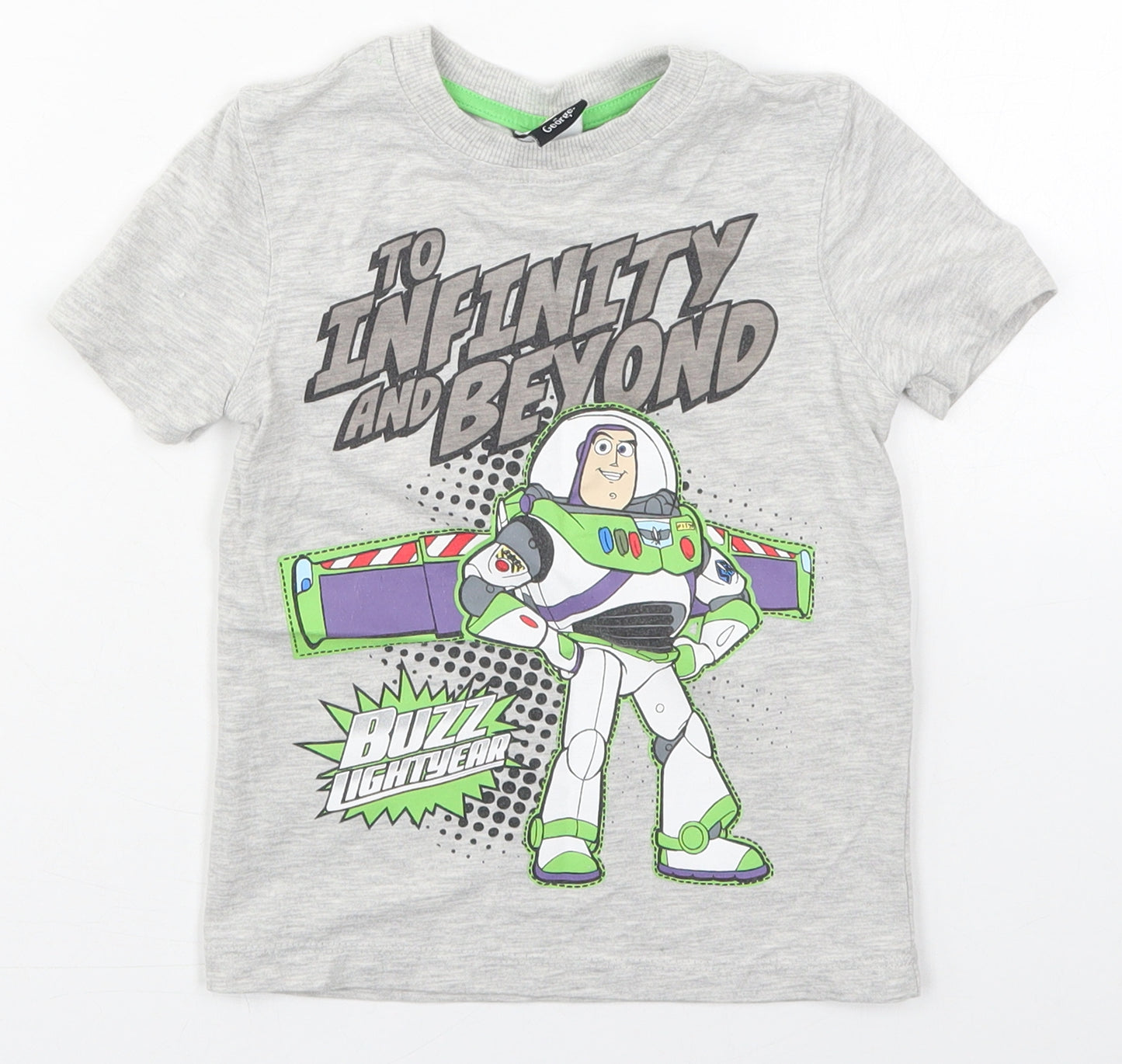 George Boys Grey  Polyester Basic T-Shirt Size 2-3 Years Crew Neck Pullover - Buzz Lightyear To Infinity and Beyond