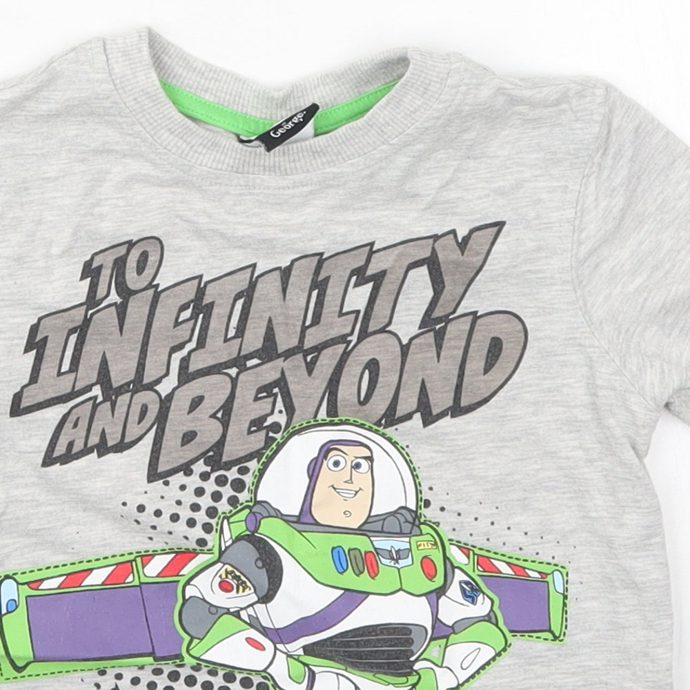 George Boys Grey  Polyester Basic T-Shirt Size 2-3 Years Crew Neck Pullover - Buzz Lightyear To Infinity and Beyond