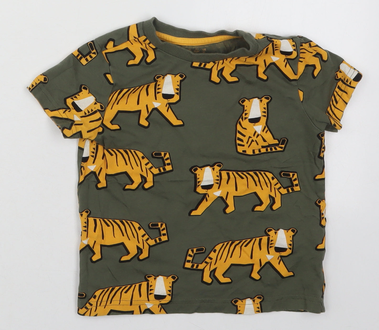 F&F Boys Green  Cotton Basic T-Shirt Size 2-3 Years Crew Neck Pullover - Tigers