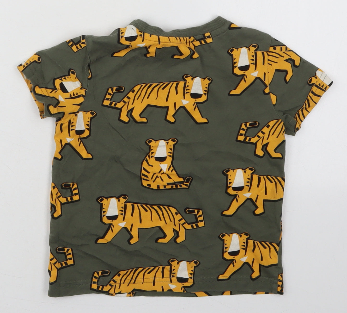 F&F Boys Green  Cotton Basic T-Shirt Size 2-3 Years Crew Neck Pullover - Tigers