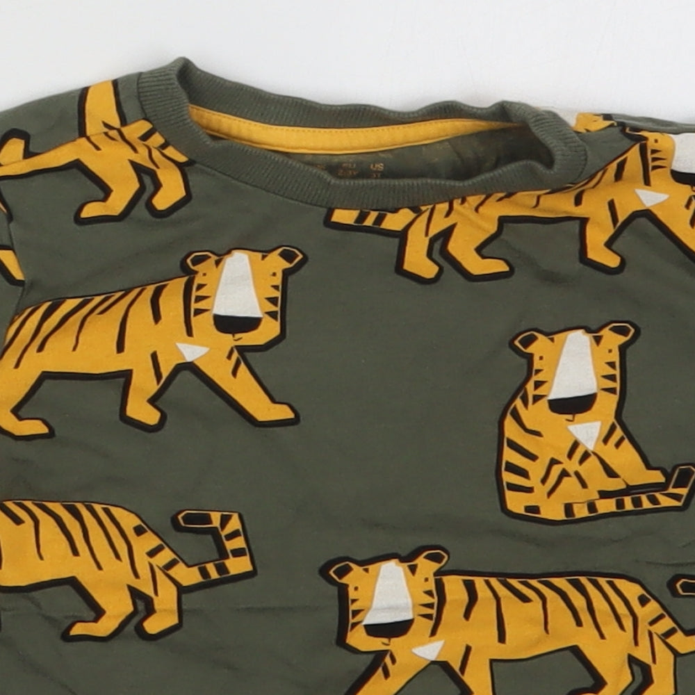 F&F Boys Green  Cotton Basic T-Shirt Size 2-3 Years Crew Neck Pullover - Tigers