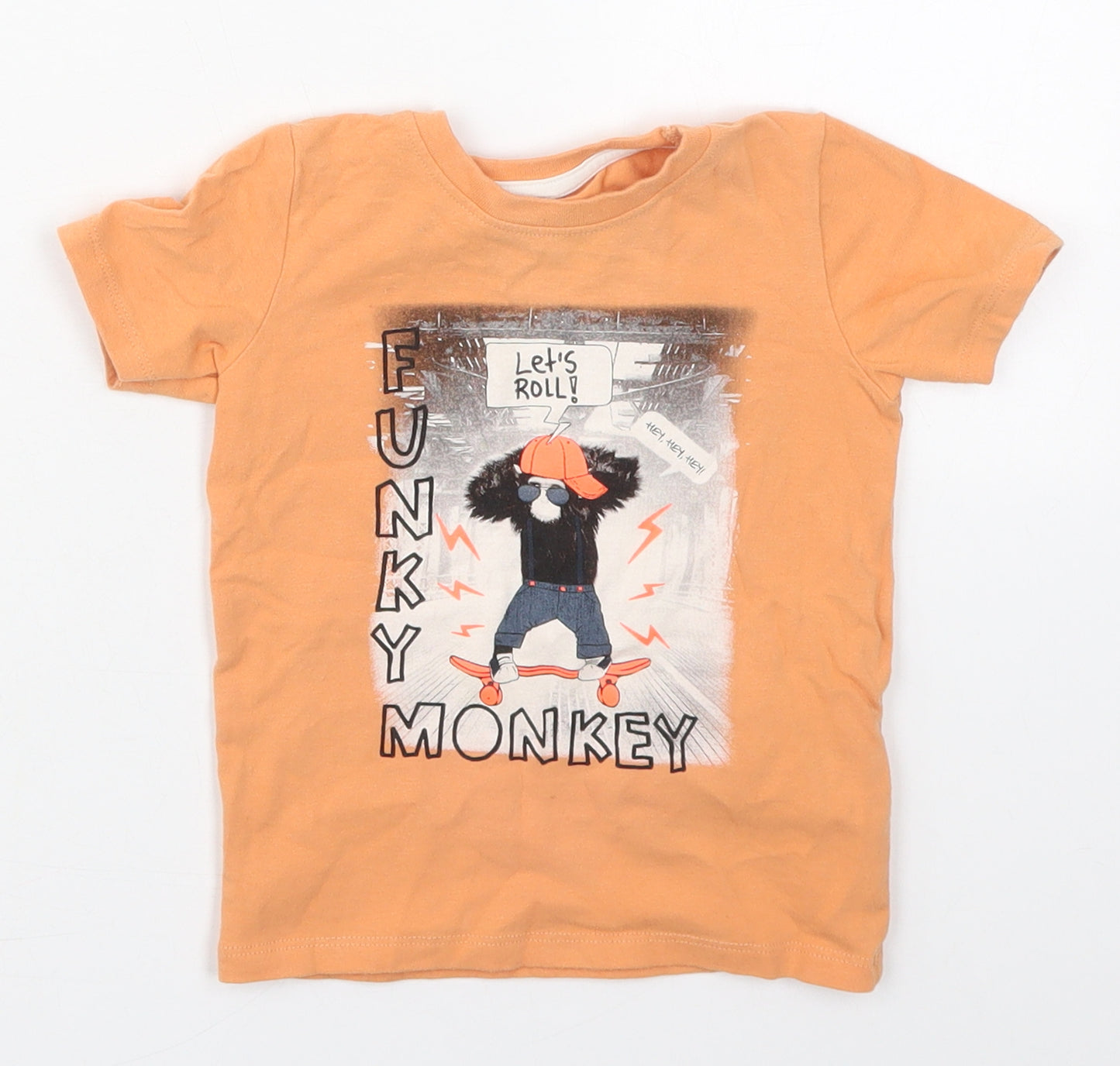 name it Boys Orange  Cotton Basic T-Shirt Size 18-24 Months Crew Neck Pullover - Funky Monkey