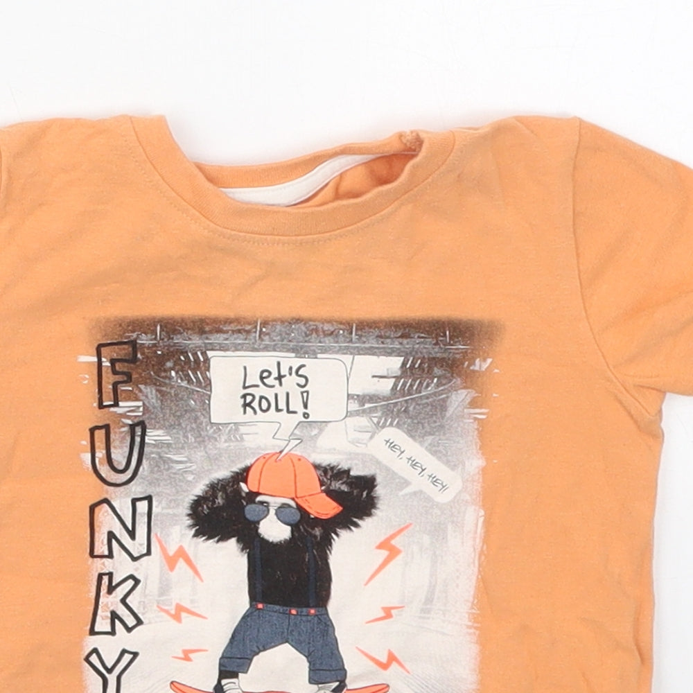 name it Boys Orange  Cotton Basic T-Shirt Size 18-24 Months Crew Neck Pullover - Funky Monkey