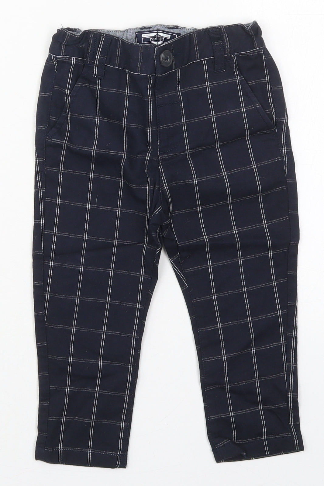 NEXT Boys Blue Check Cotton Capri Trousers Size 12-18 Months  Button