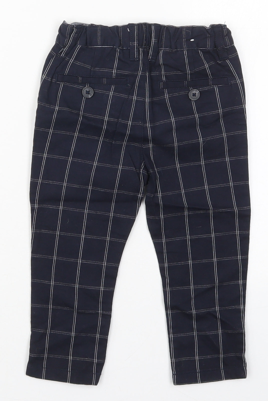 NEXT Boys Blue Check Cotton Capri Trousers Size 12-18 Months  Button