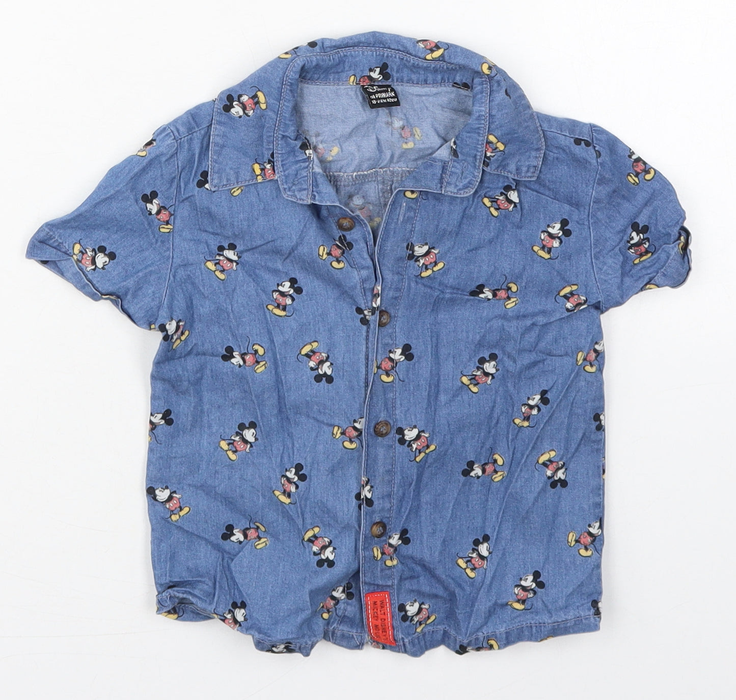 Primark Boys Blue  Cotton Basic Button-Up Size 18-24 Months Collared Button - Mickey Mouse