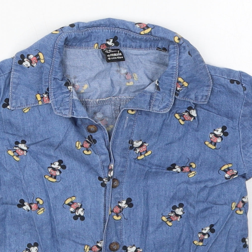 Primark Boys Blue  Cotton Basic Button-Up Size 18-24 Months Collared Button - Mickey Mouse