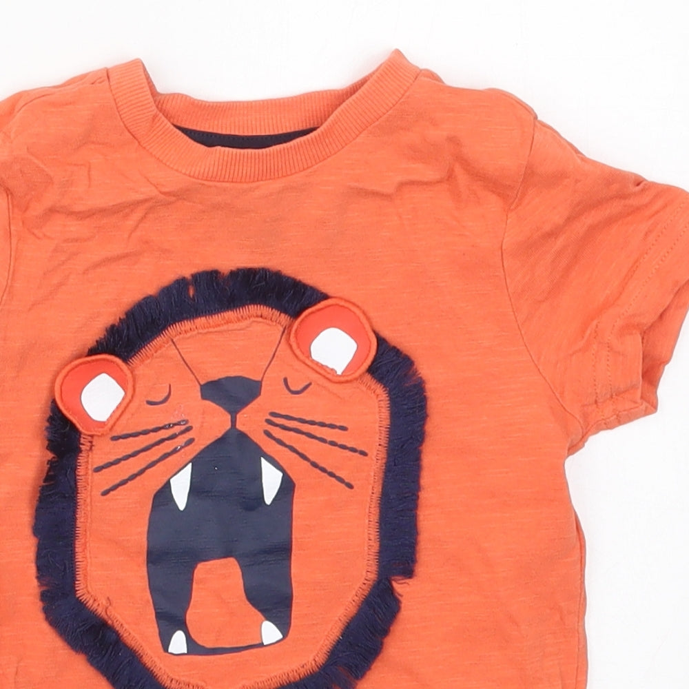 F&F Boys Orange  Cotton Basic T-Shirt Size 18-24 Months Crew Neck Pullover - Lion Roar
