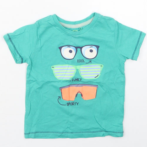 Cool Club Boys Green  Cotton Basic T-Shirt Size 2 Years Crew Neck Pullover - Cool Glasses