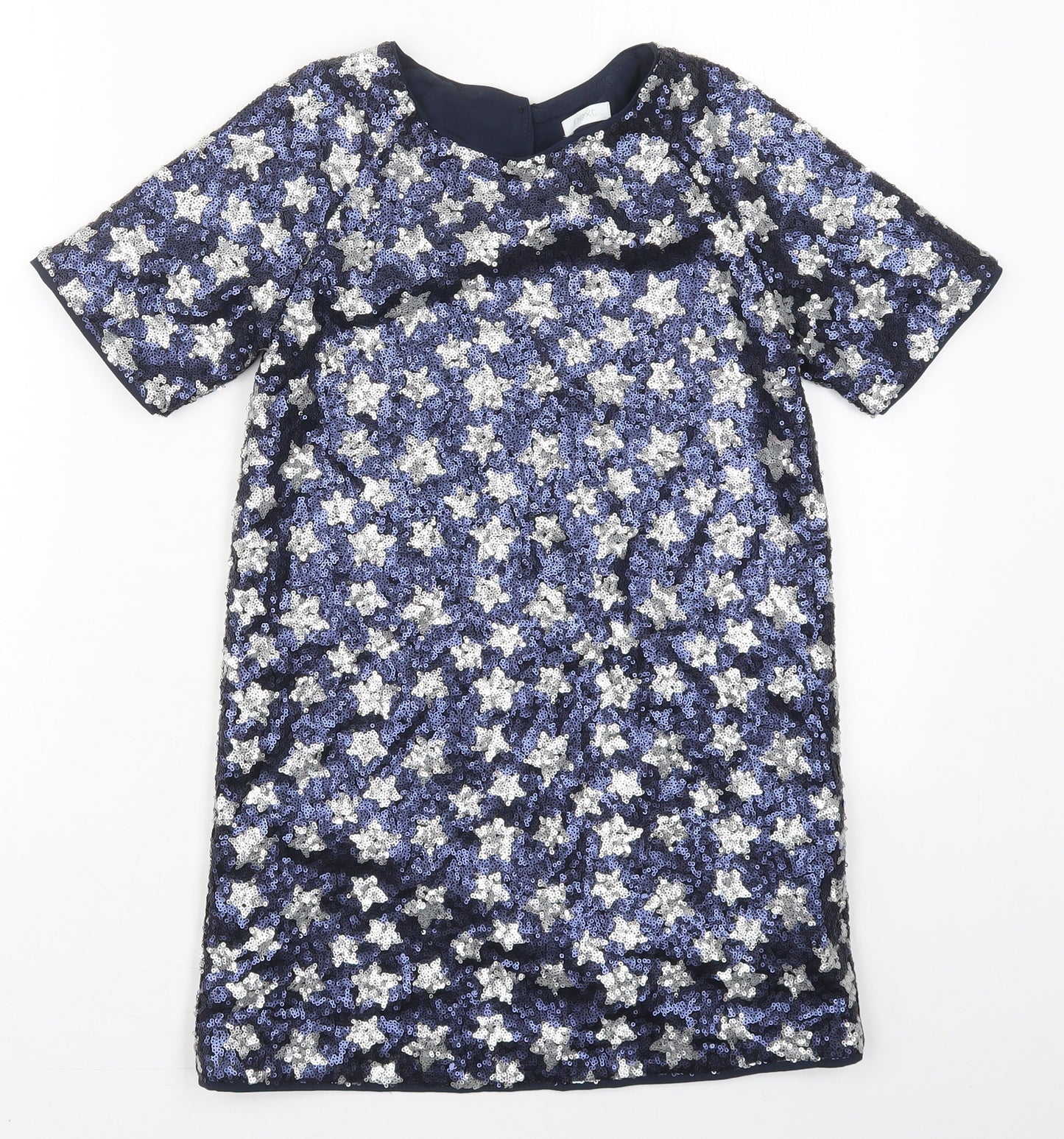 NEXT Girls Blue Geometric Polyester A-Line  Size 9 Years  Crew Neck Button - Stars