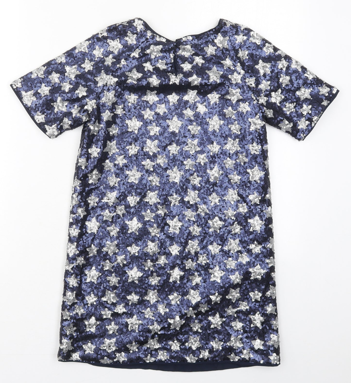 NEXT Girls Blue Geometric Polyester A-Line  Size 9 Years  Crew Neck Button - Stars