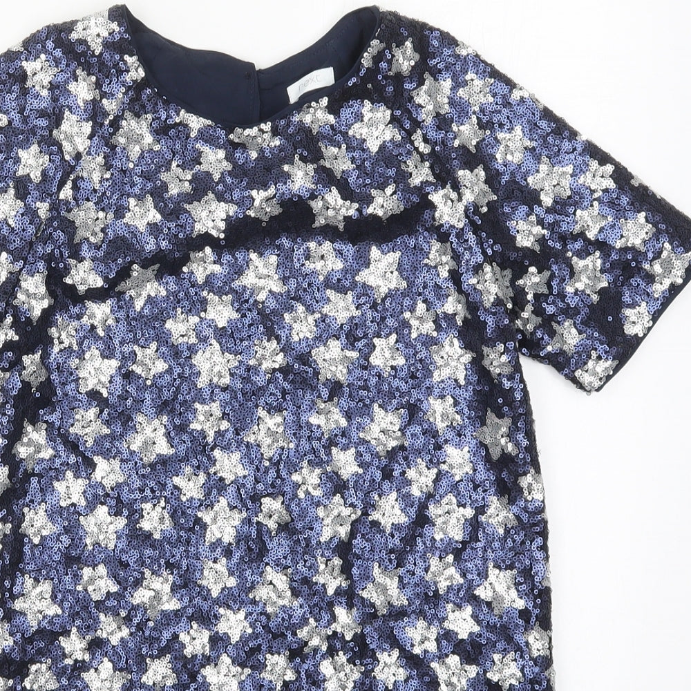 NEXT Girls Blue Geometric Polyester A-Line  Size 9 Years  Crew Neck Button - Stars