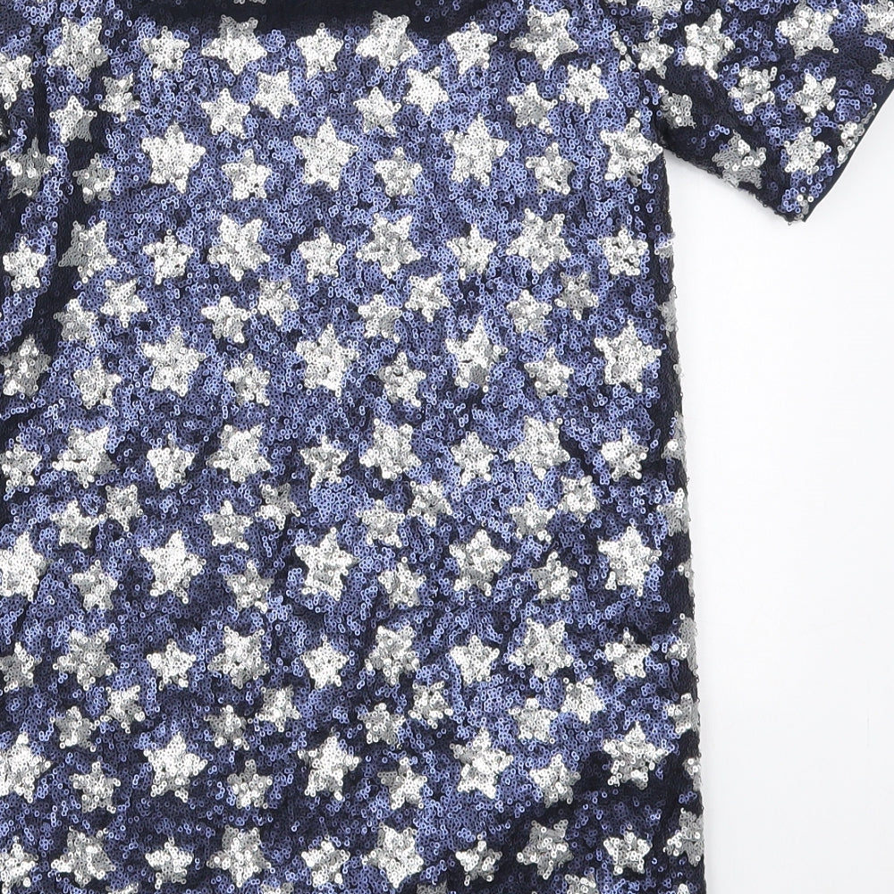 NEXT Girls Blue Geometric Polyester A-Line  Size 9 Years  Crew Neck Button - Stars