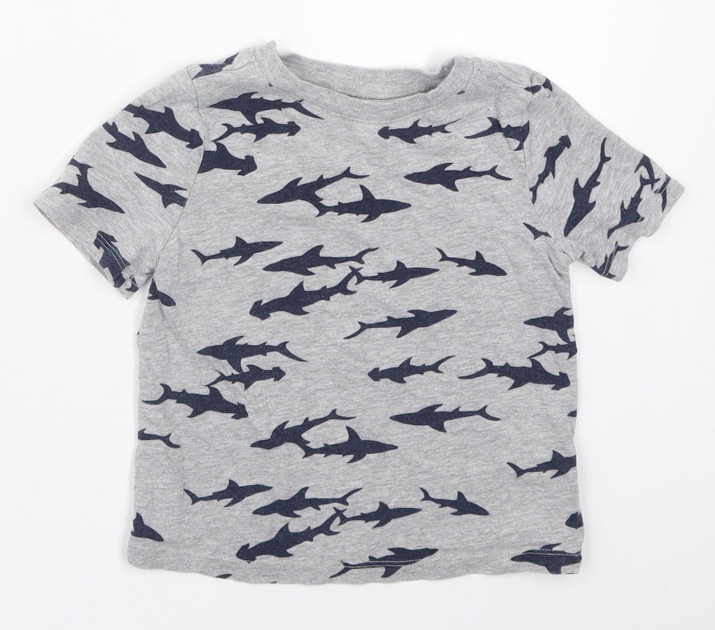 Old Navy Boys Grey  Cotton Basic T-Shirt Size 3 Years Crew Neck Pullover - Sharks