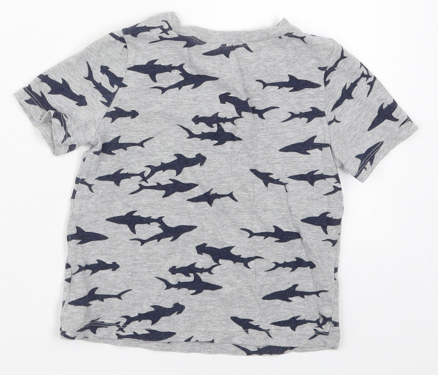 Old Navy Boys Grey  Cotton Basic T-Shirt Size 3 Years Crew Neck Pullover - Sharks