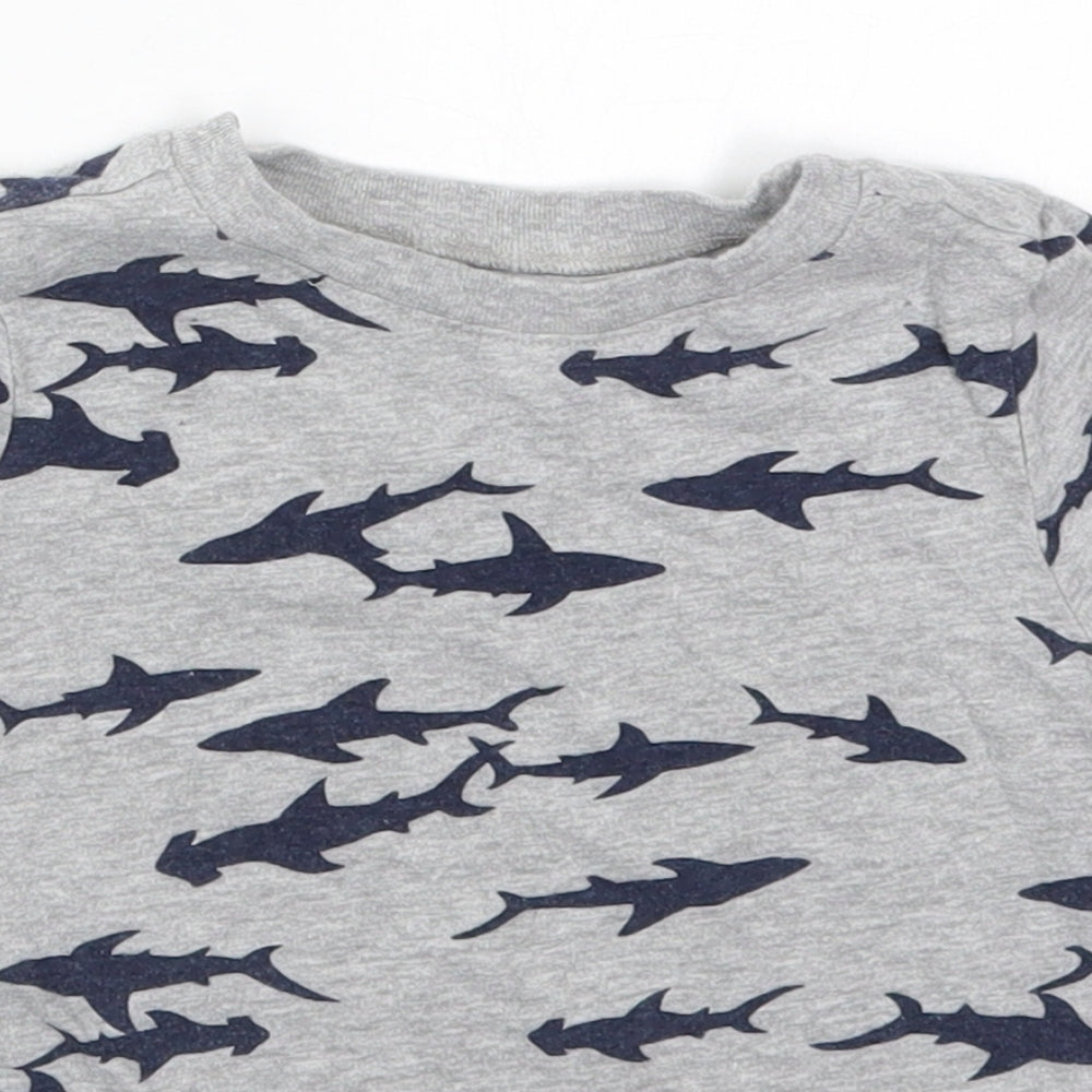 Old Navy Boys Grey  Cotton Basic T-Shirt Size 3 Years Crew Neck Pullover - Sharks