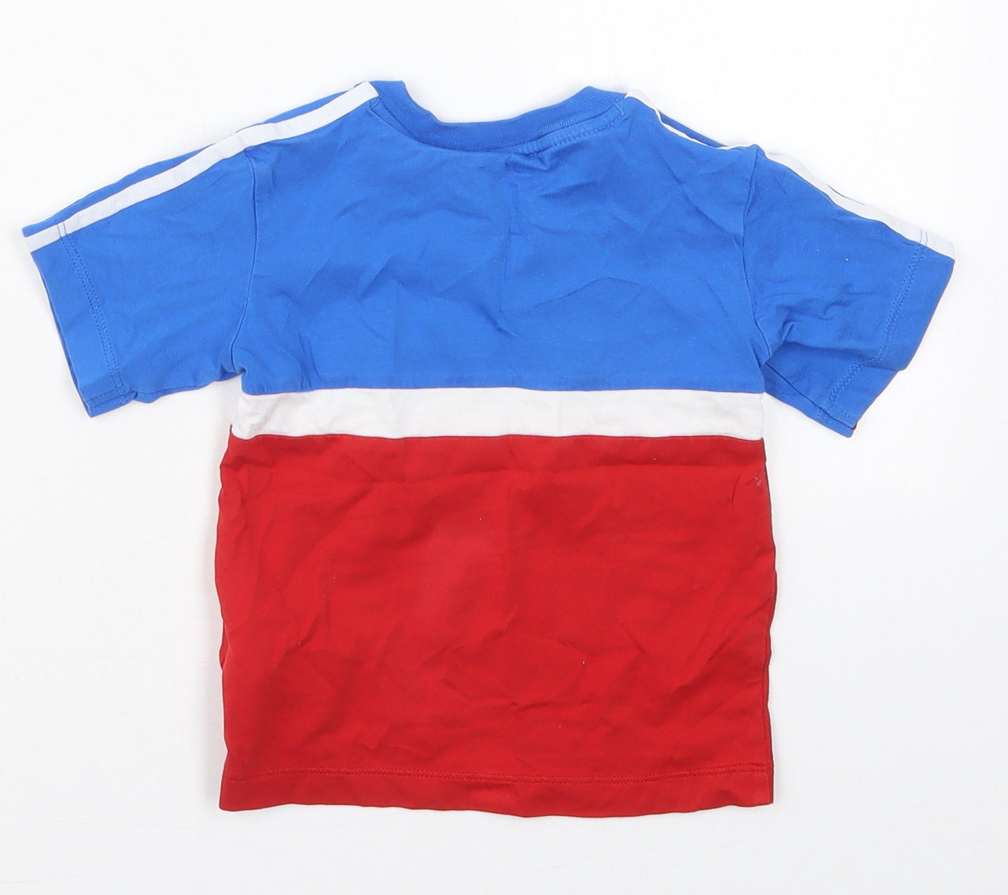 adidas Boys Red Colourblock Cotton Basic T-Shirt Size 18-24 Months Crew Neck Pullover - Blue