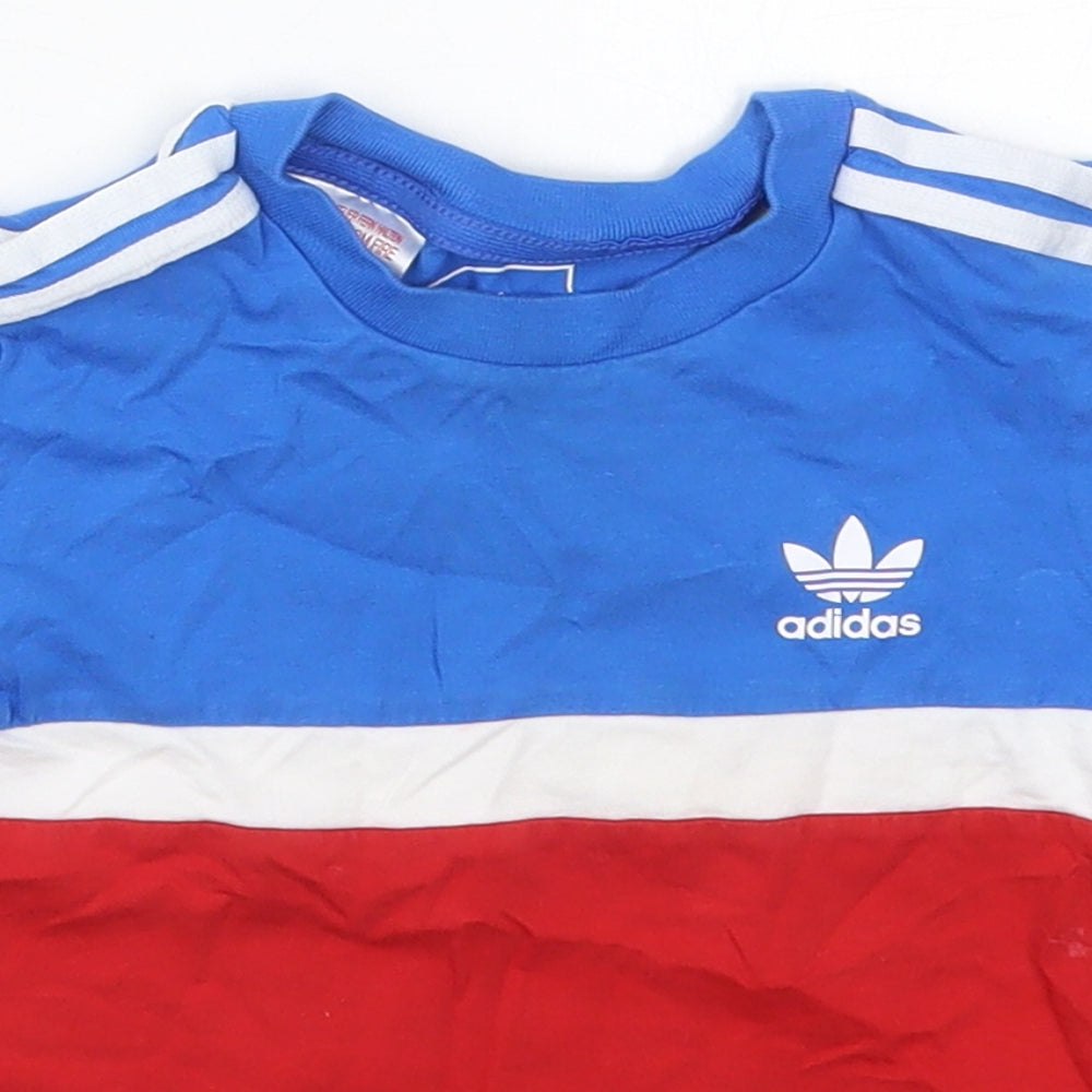 adidas Boys Red Colourblock Cotton Basic T-Shirt Size 18-24 Months Crew Neck Pullover - Blue