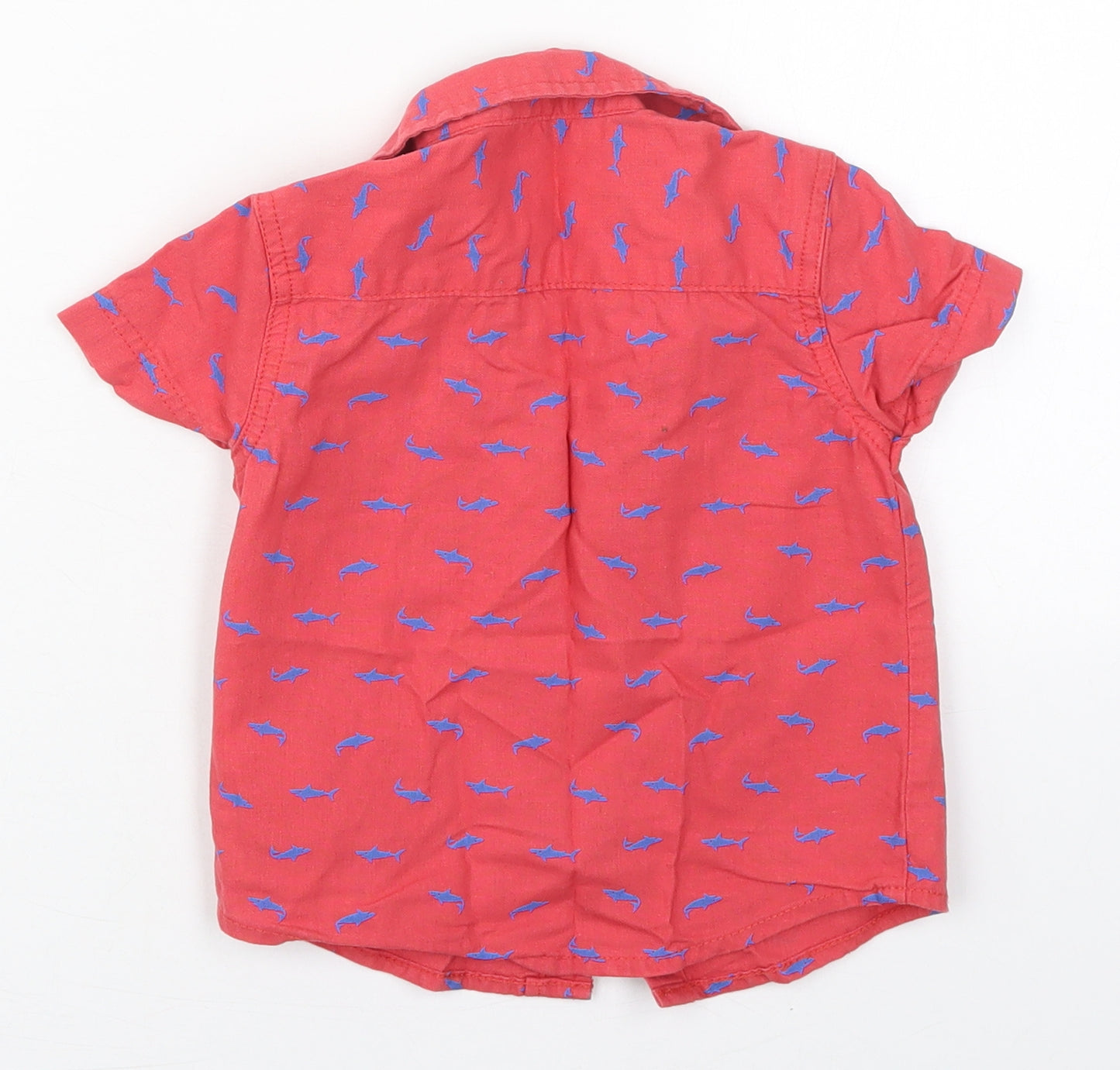George Boys Red  Linen Basic Button-Up Size 12-18 Months Collared Button - Sharks