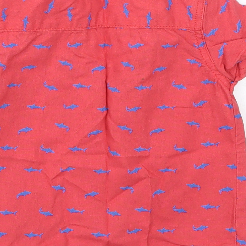 George Boys Red  Linen Basic Button-Up Size 12-18 Months Collared Button - Sharks
