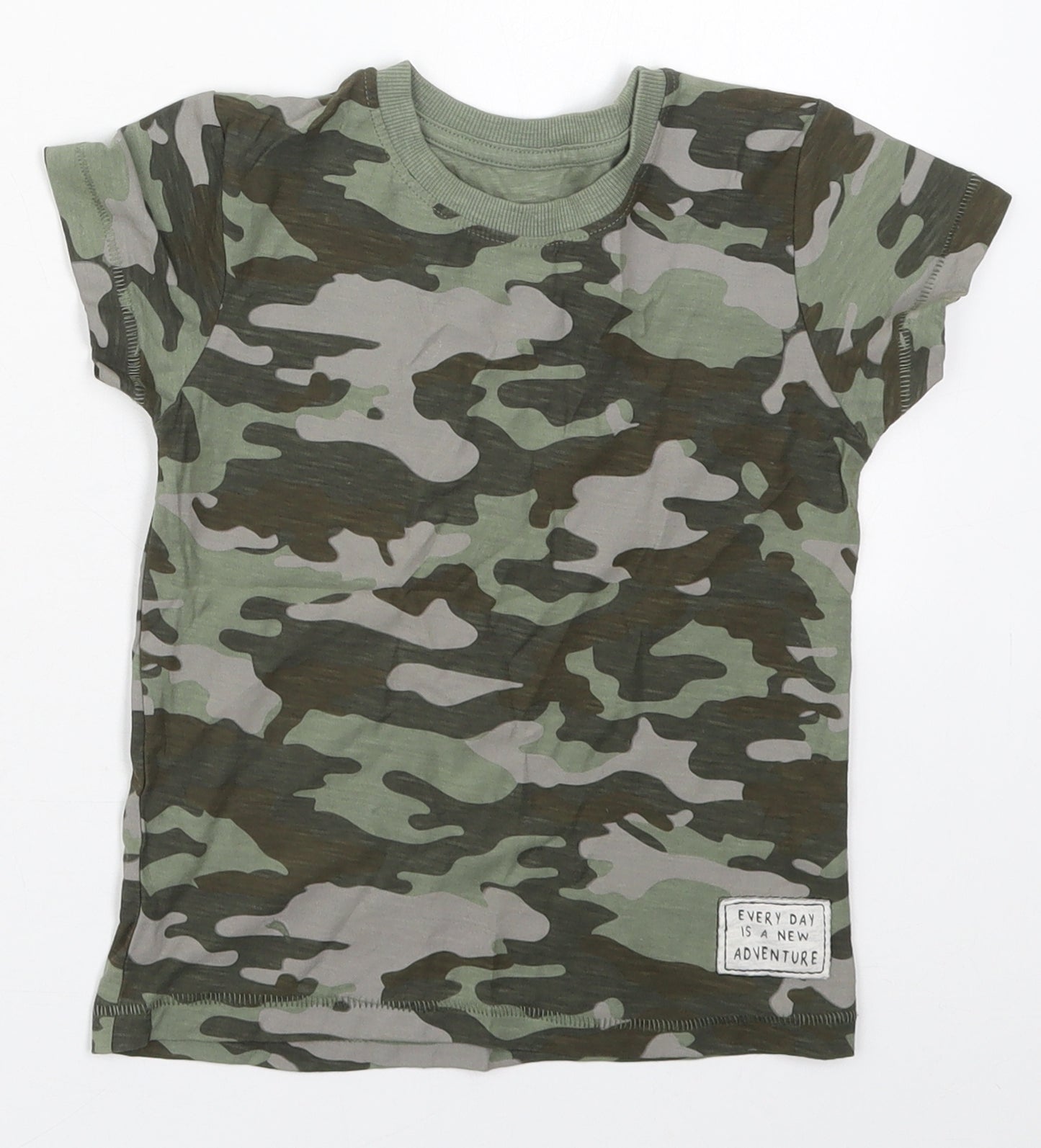Matalan Boys Green Camouflage Cotton Basic T-Shirt Size 3-4 Years Crew Neck Pullover