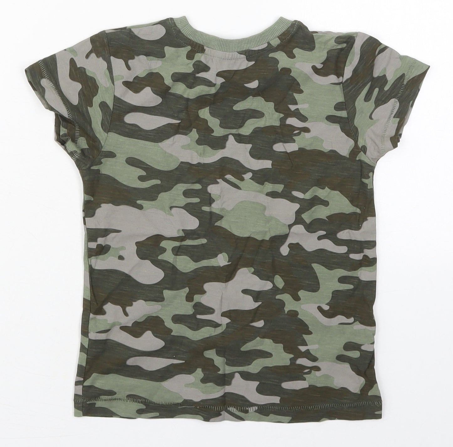 Matalan Boys Green Camouflage Cotton Basic T-Shirt Size 3-4 Years Crew Neck Pullover