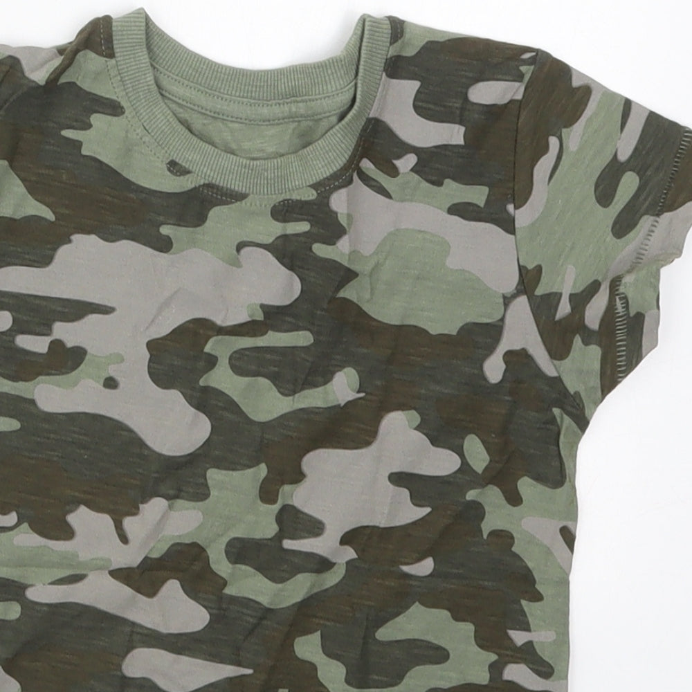 Matalan Boys Green Camouflage Cotton Basic T-Shirt Size 3-4 Years Crew Neck Pullover
