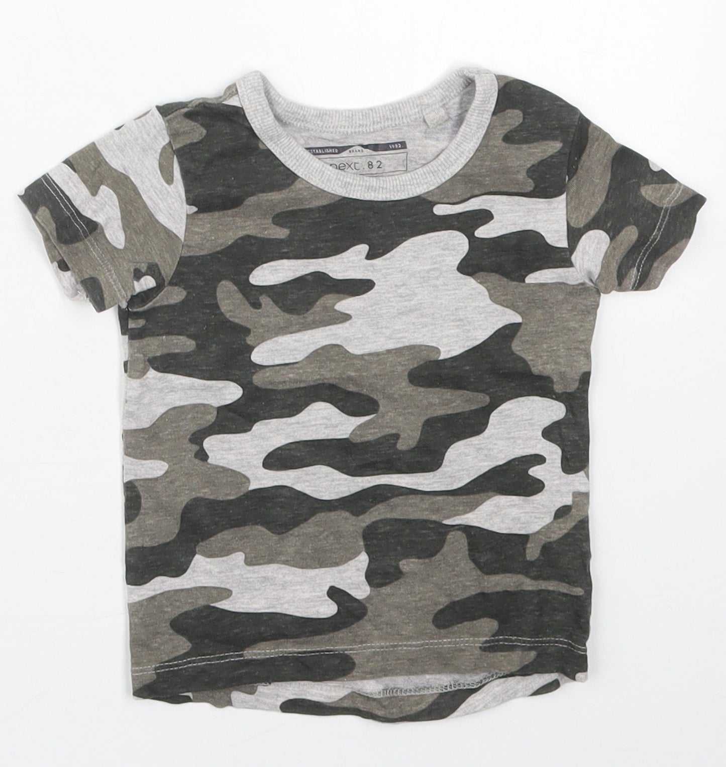 NEXT Boys Grey Camouflage Cotton Basic T-Shirt Size 6-9 Months Crew Neck Pullover