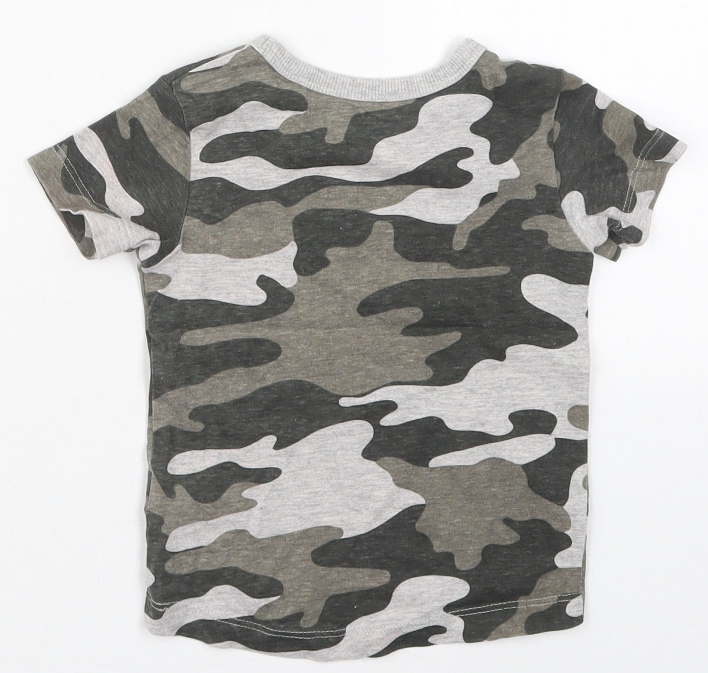 NEXT Boys Grey Camouflage Cotton Basic T-Shirt Size 6-9 Months Crew Neck Pullover