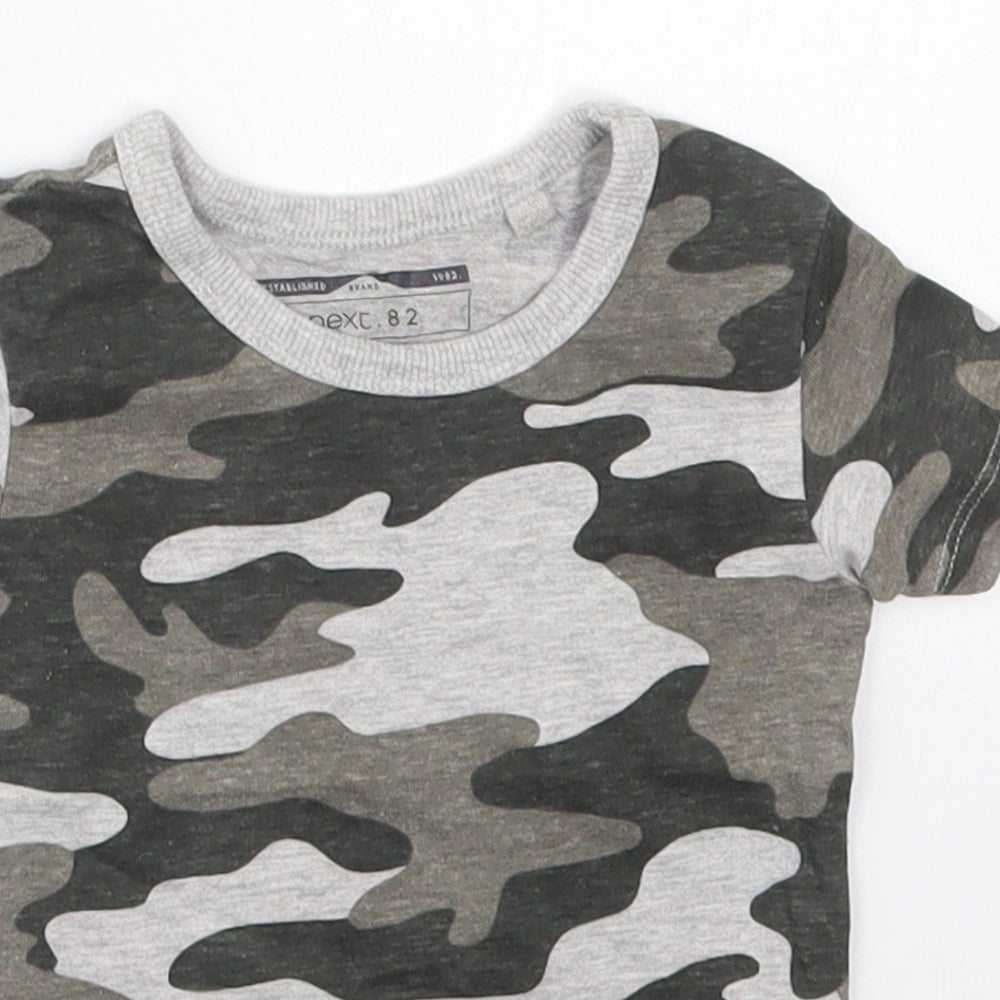 NEXT Boys Grey Camouflage Cotton Basic T-Shirt Size 6-9 Months Crew Neck Pullover